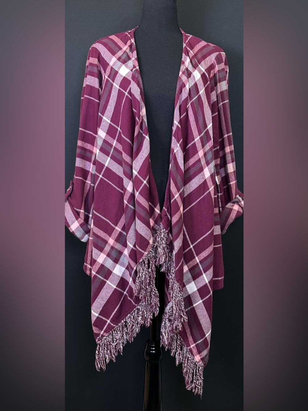 #174- torrid Maroon and Light Pink Plaid Cardigan with‎ Sleeves